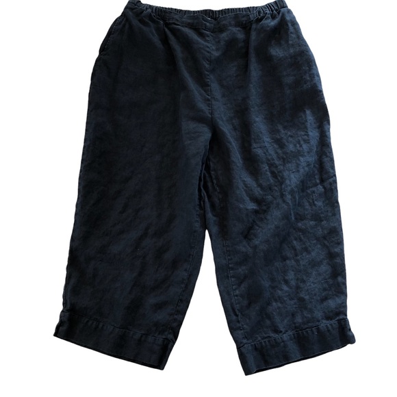 FLAX LINEN Lagenlook Black Cropped Pants with Pockets - Picture 7 of 11